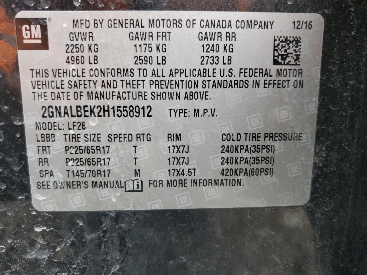 2GNALBEK2H1558912 CHEVROLET EQUINOX 2017