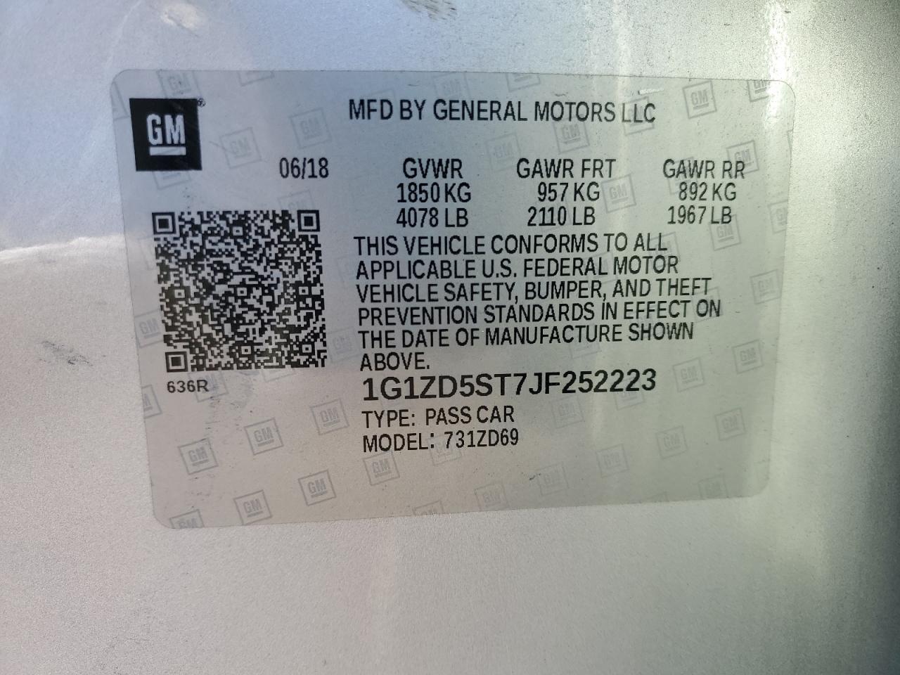 1G1ZD5ST7JF252223 CHEVROLET MALIBU 2018