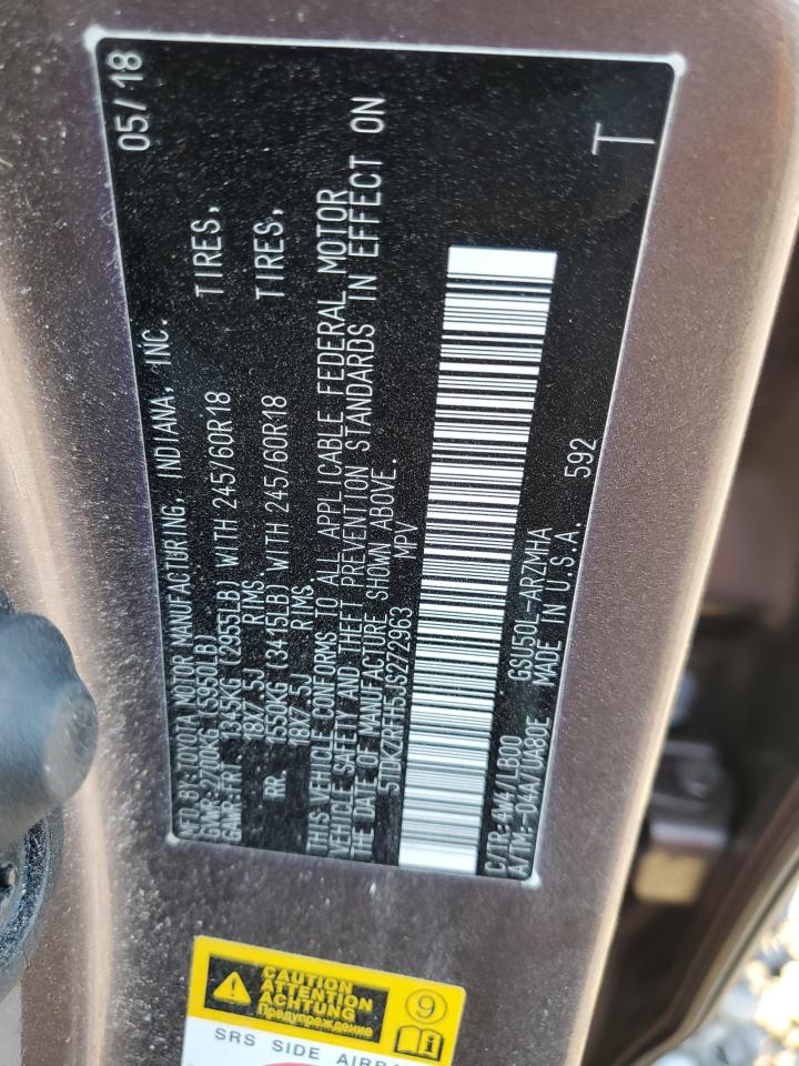5TDKZRFH5JS272963 TOYOTA HIGHLANDER 2018