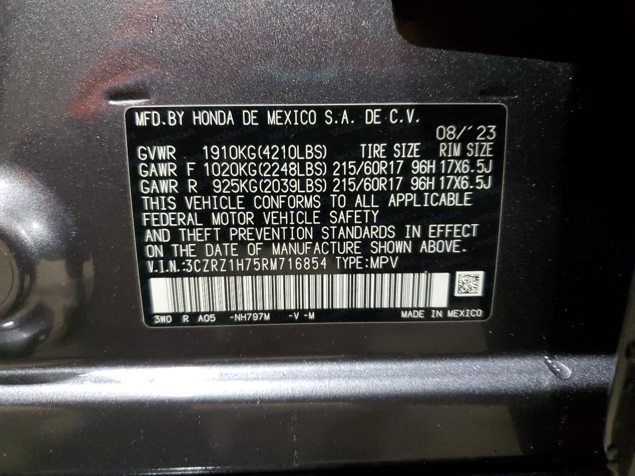 3CZRZ1H75RM716854 HONDA HR-V 2024