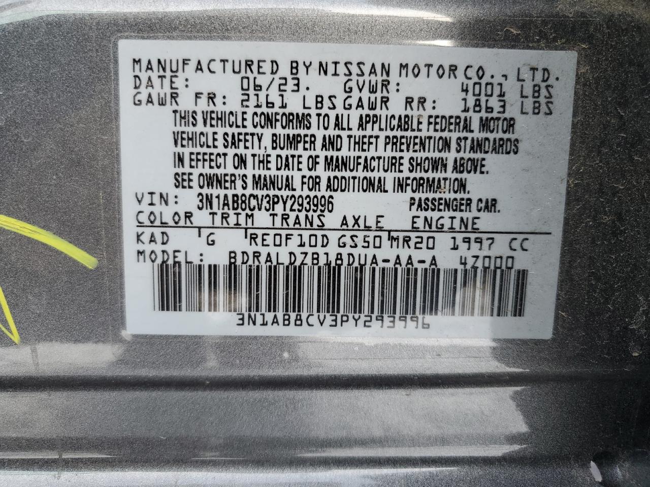 3N1AB8CV3PY293996 NISSAN SENTRA 2023