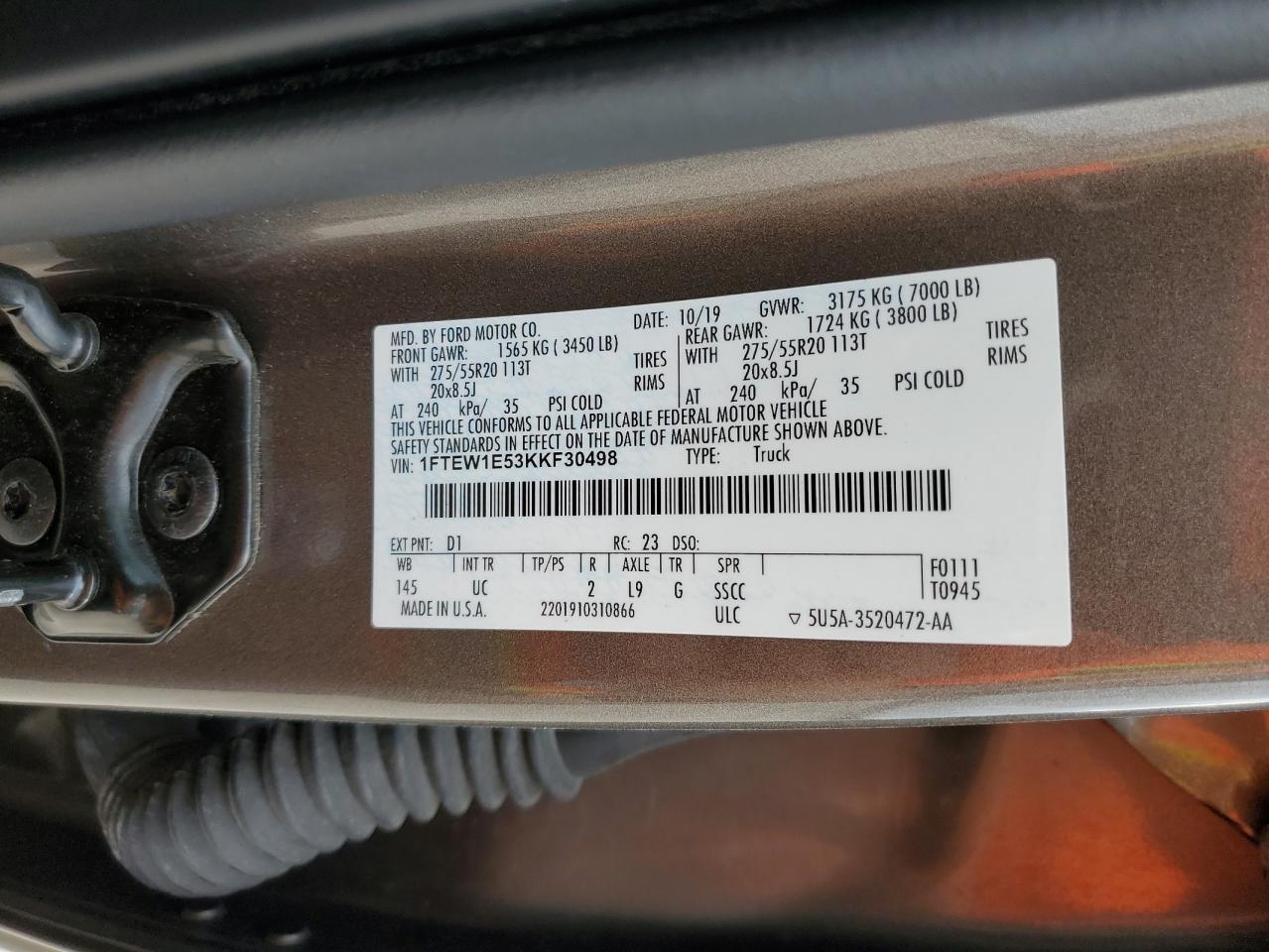1FTEW1E53KKF30498 FORD F-150 2019