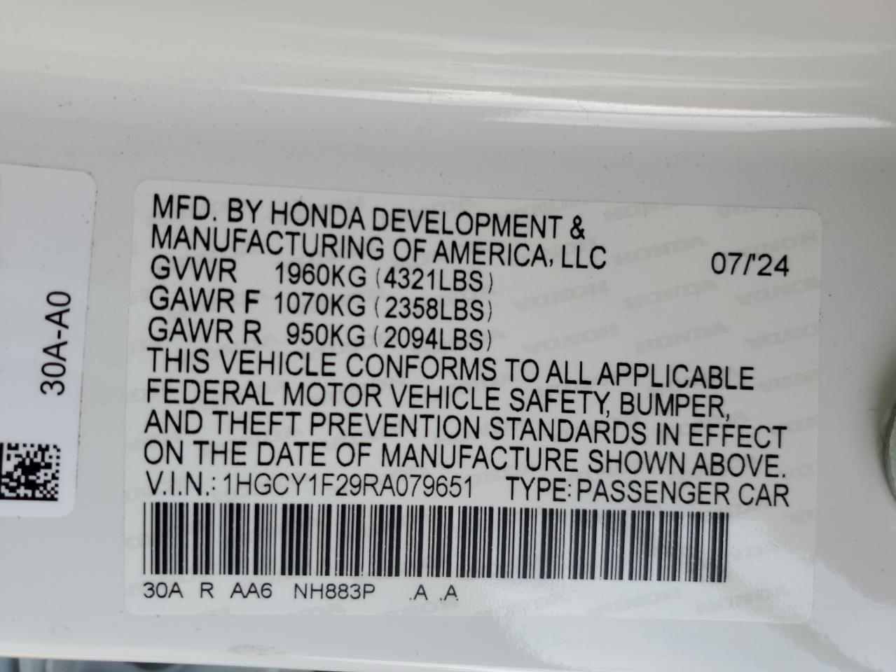 1HGCY1F29RA079651 HONDA ACCORD 2024