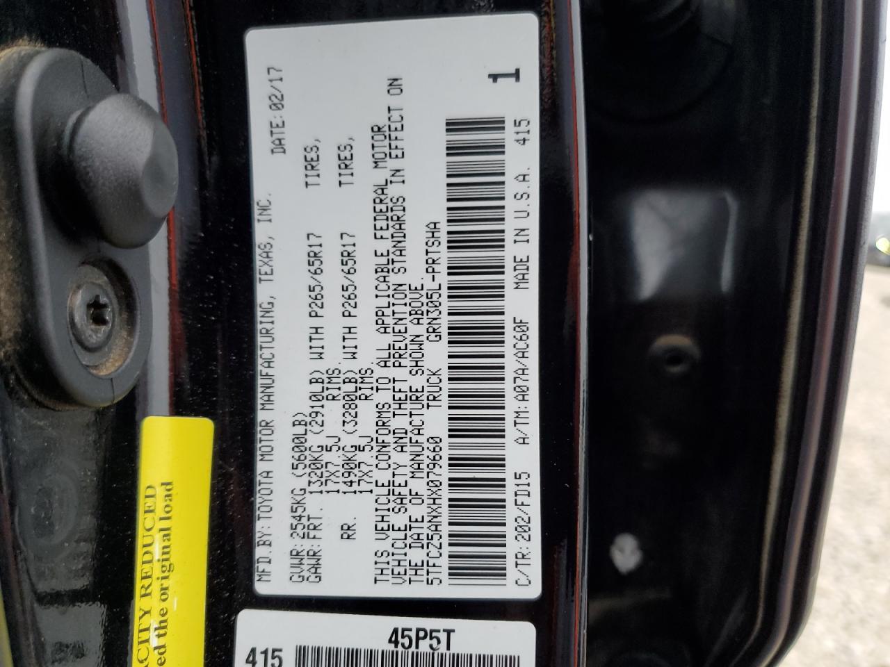 5TFCZ5ANXHX079660 TOYOTA TACOMA 2017