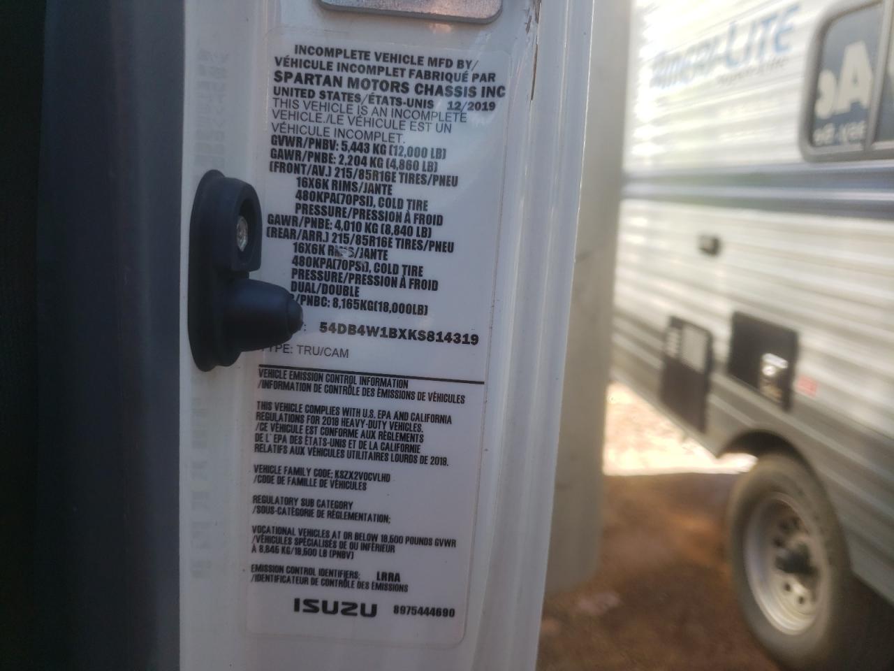2019 Isuzu Npr VIN: 54DB4W1BXKS814319 Lot: 44654945