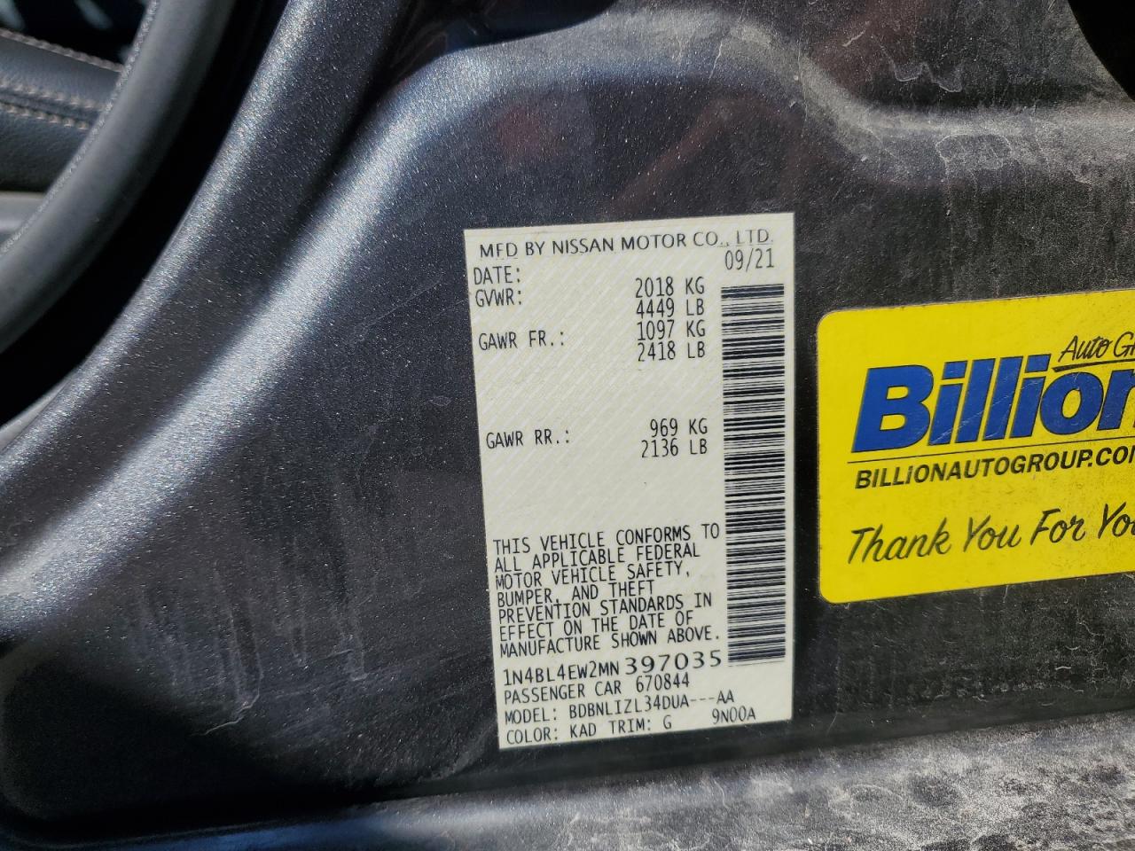 1N4BL4EW2MN397035 NISSAN ALTIMA 2021