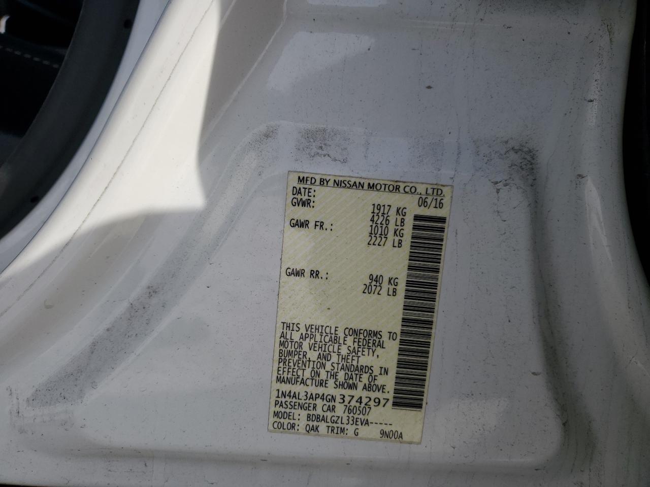 1N4AL3AP4GN374297 NISSAN ALTIMA 2016