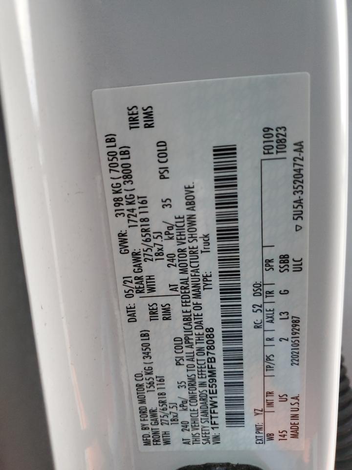 1FTFW1E59MFB78088 FORD F-150 2021