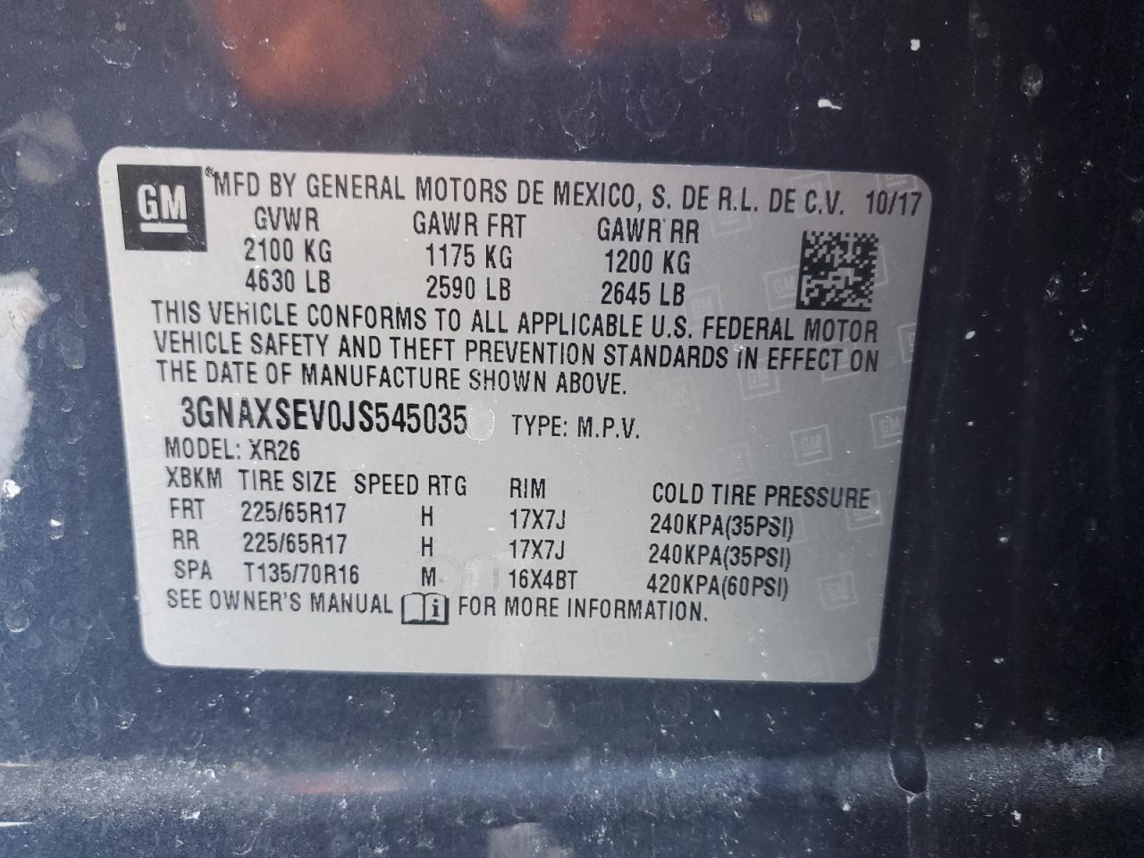 3GNAXSEV0JS545035 CHEVROLET EQUINOX 2018