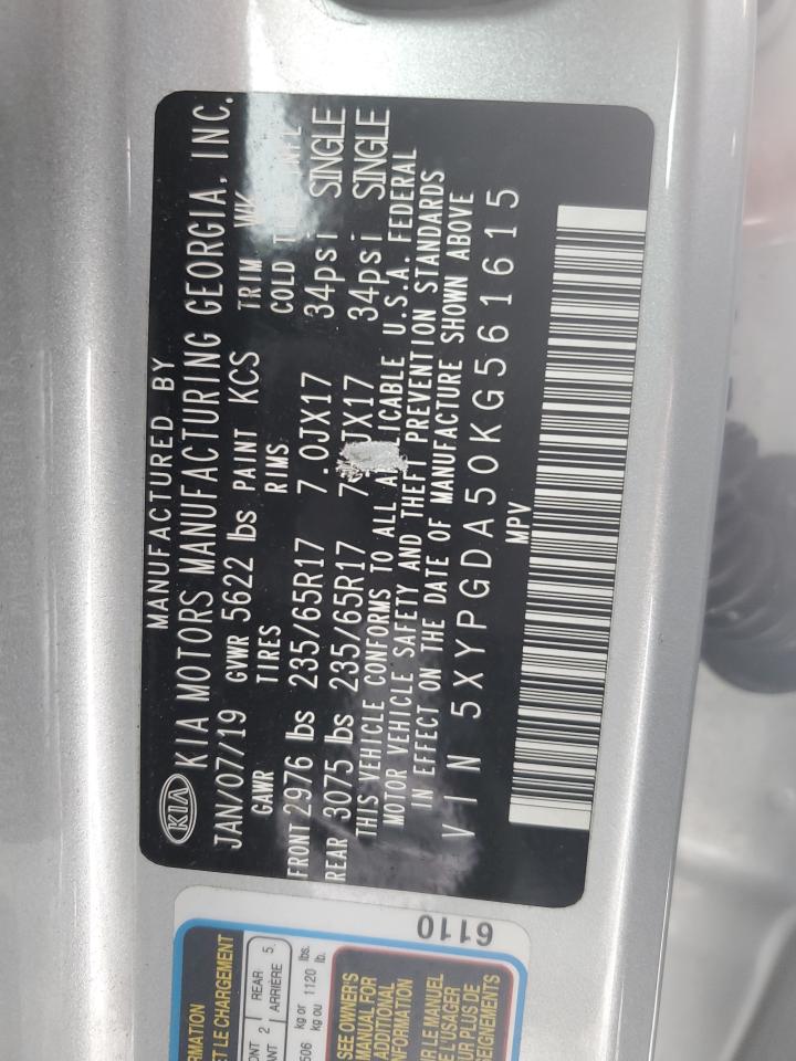 5XYPGDA50KG561615 KIA SORENTO 2019