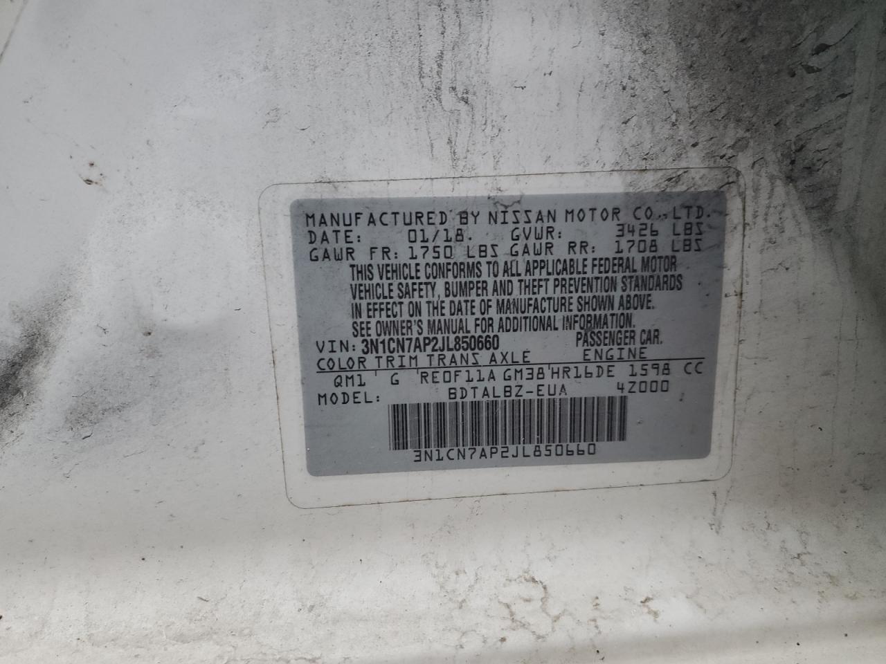 3N1CN7AP2JL850660 NISSAN VERSA 2018