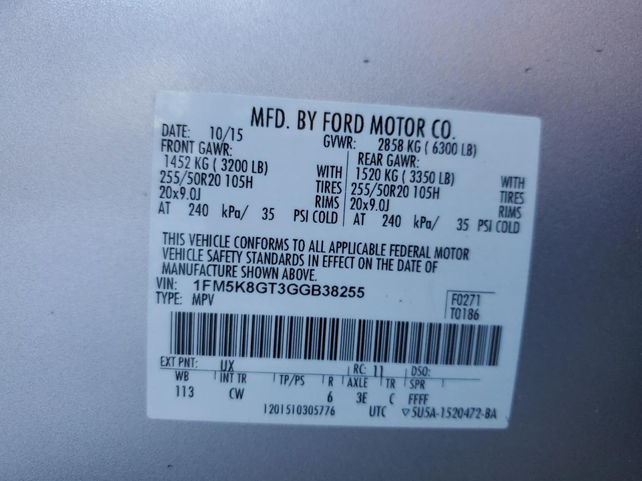1FM5K8GT3GGB38255 FORD EXPLORER 2016
