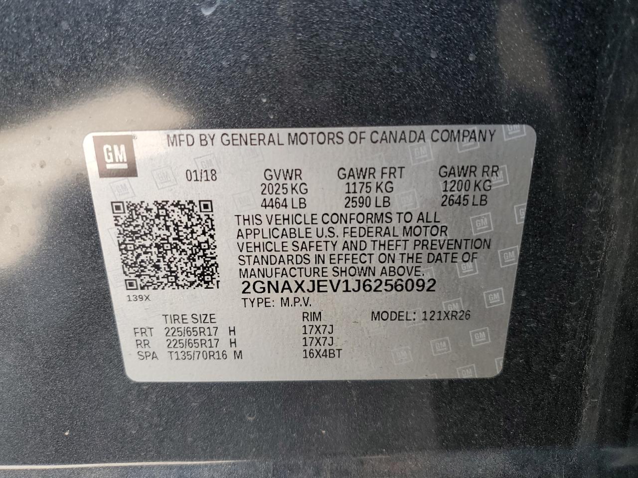 2GNAXJEV1J6256092 CHEVROLET EQUINOX 2018