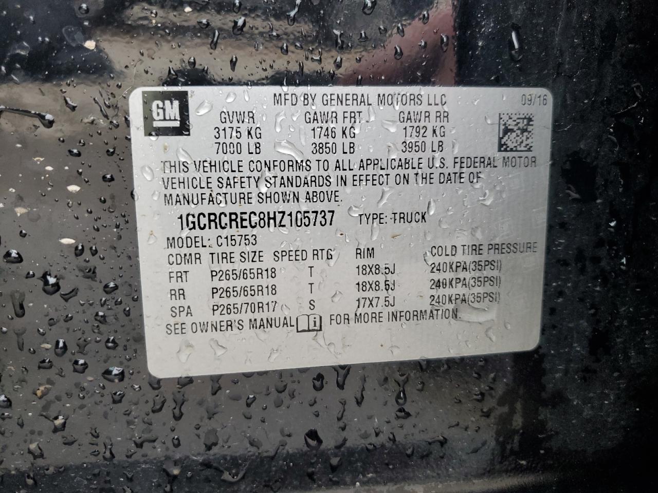 1GCRCREC8HZ105737 CHEVROLET ALL Models 2017