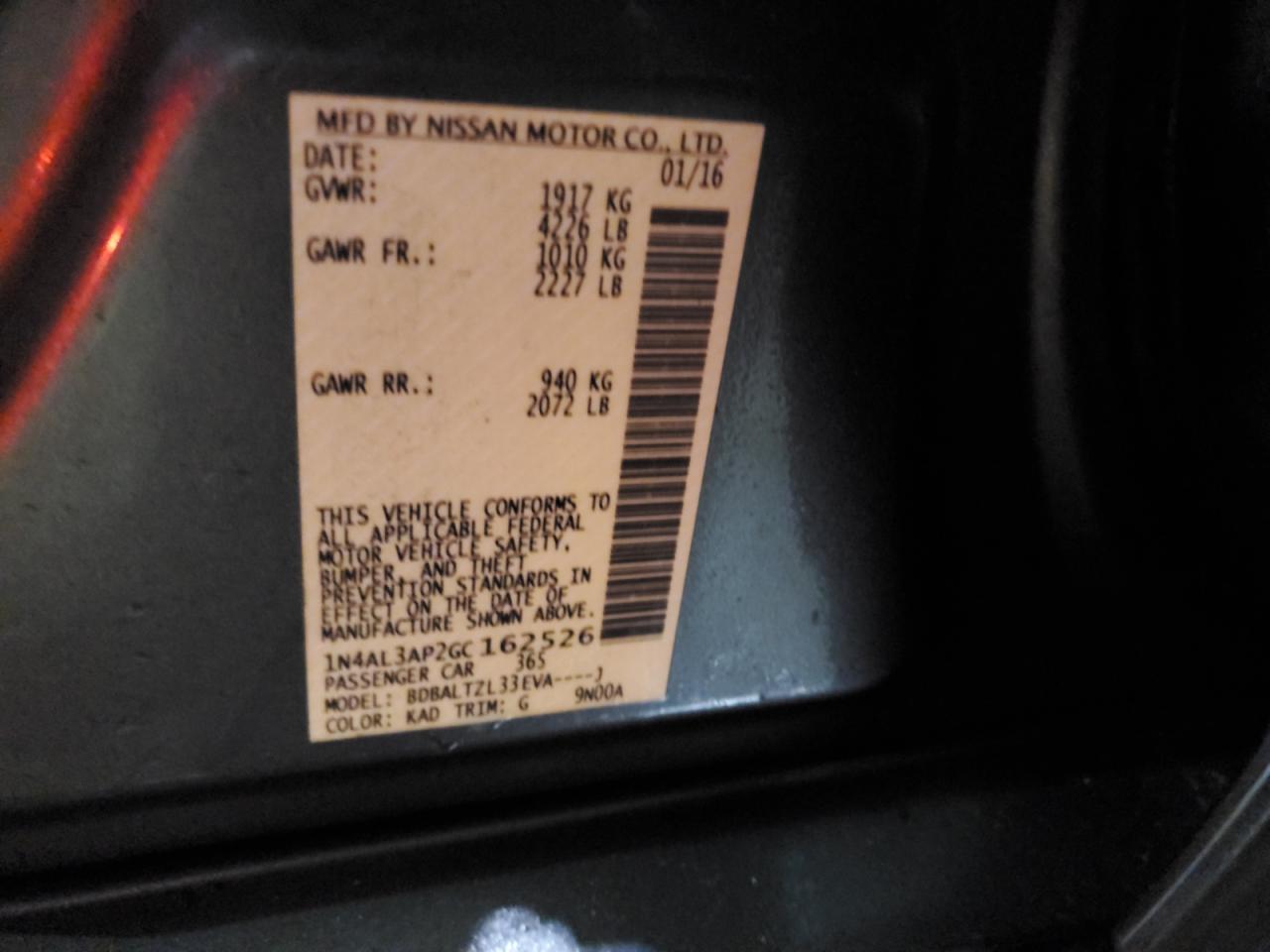 1N4AL3AP2GC162526 NISSAN ALTIMA 2016