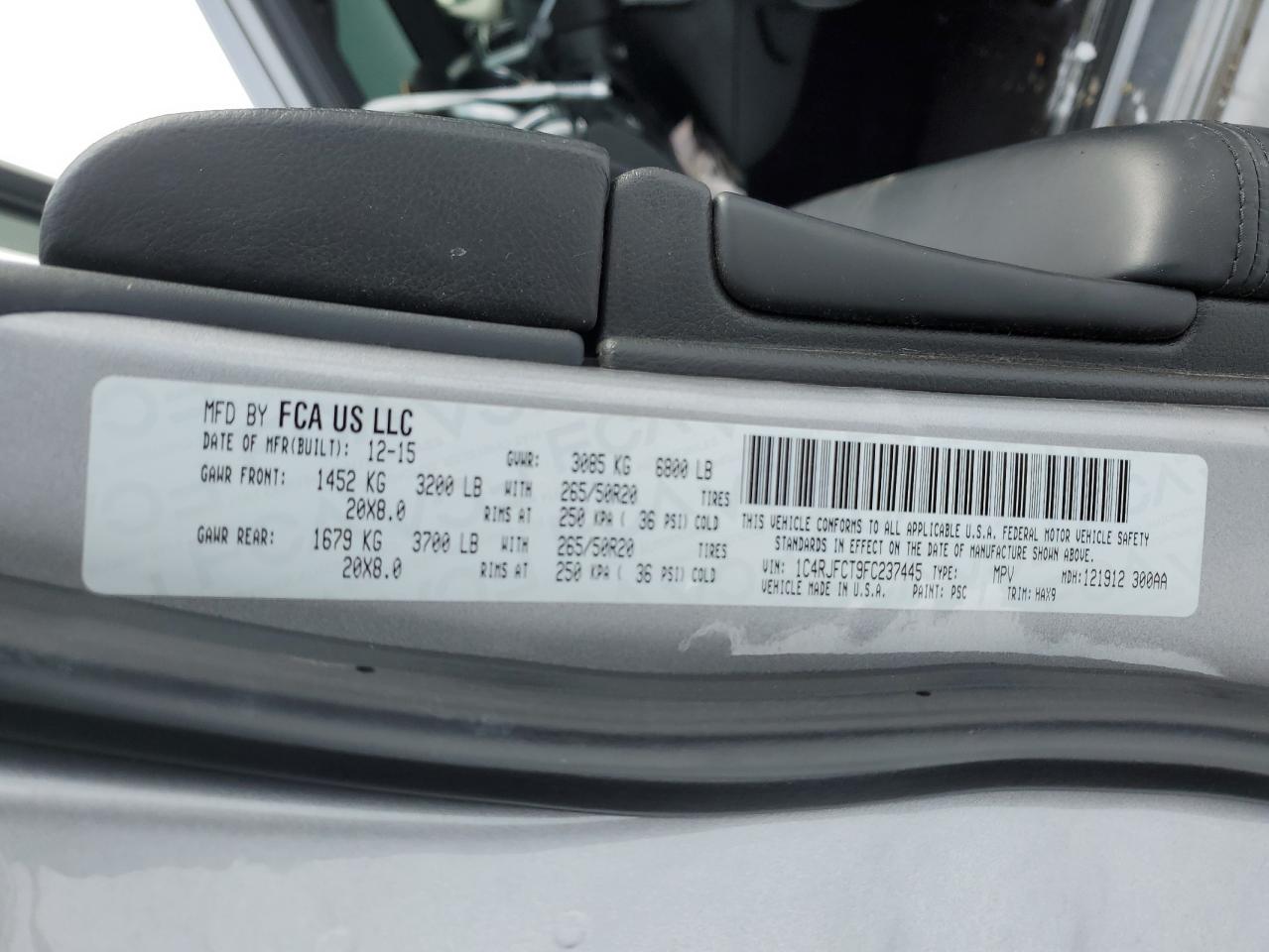JEEP GRAND CHER 2015 VIN 1C4RJFCT9FC237445 zdjęcie 13