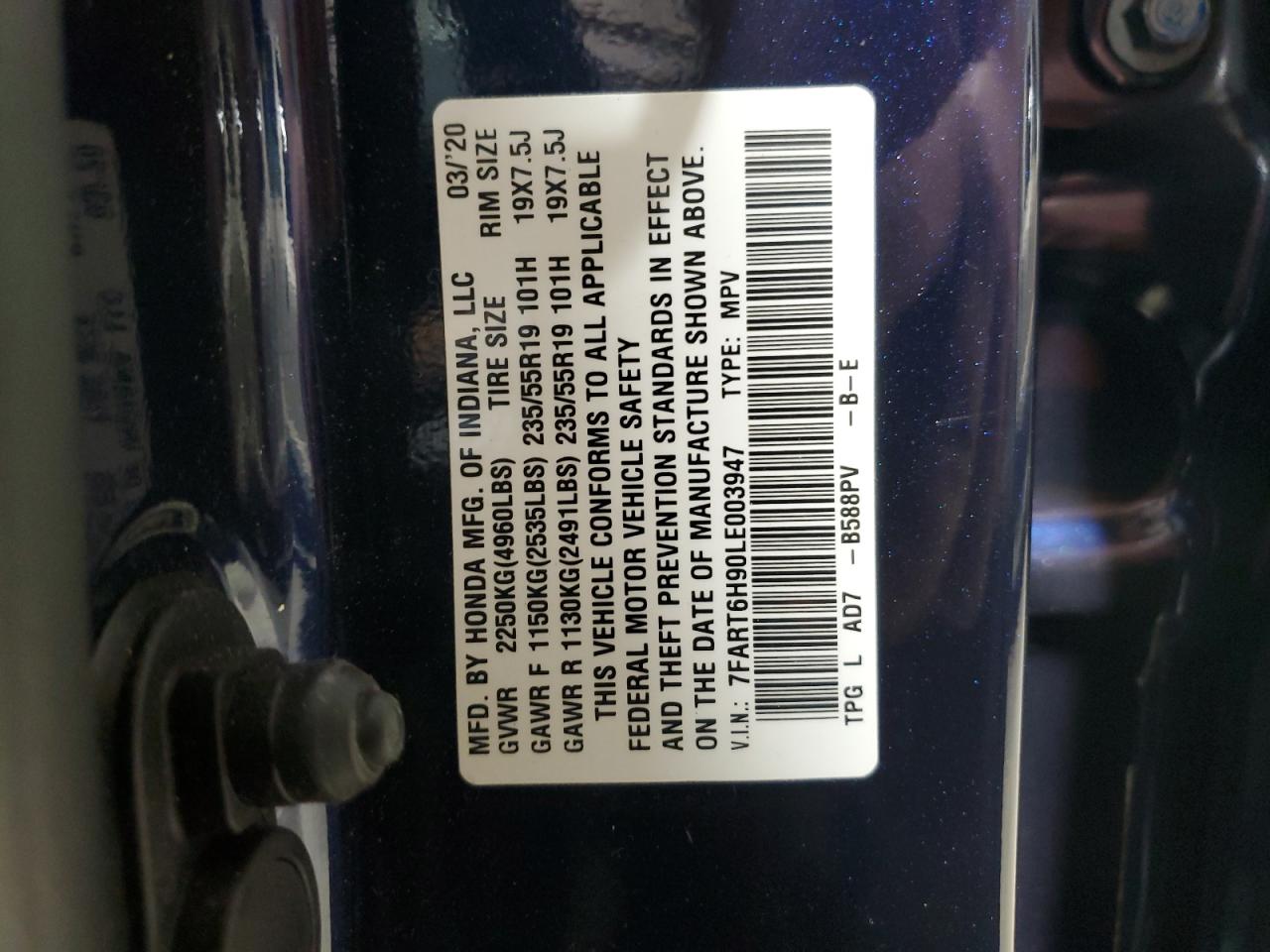 7FART6H90LE003947 HONDA CRV 2020