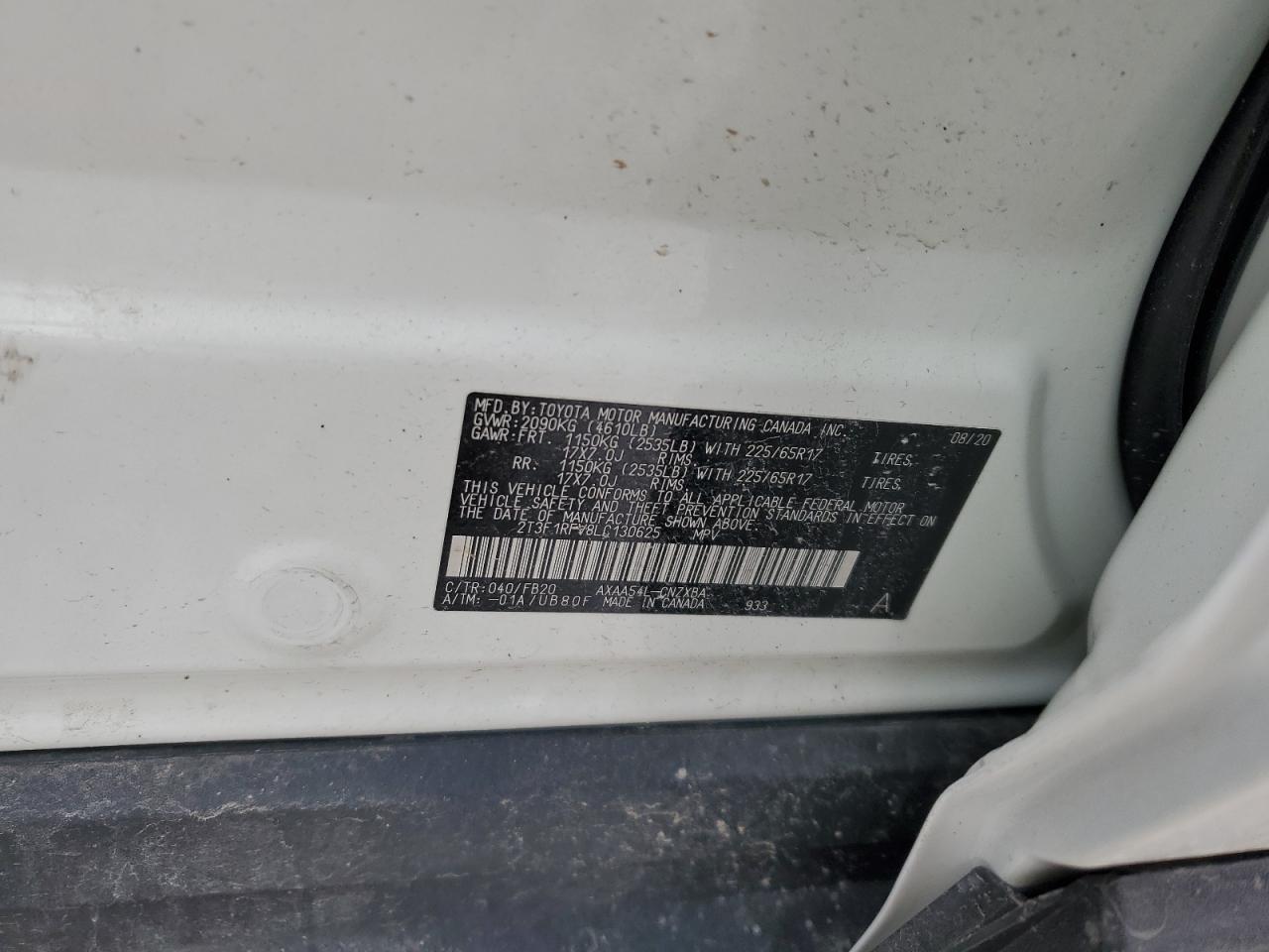 2T3F1RFV8LC130625 TOYOTA RAV4 2020