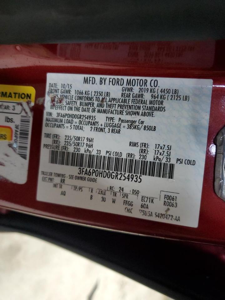 3FA6P0HD0GR254935 FORD FUSION 2016