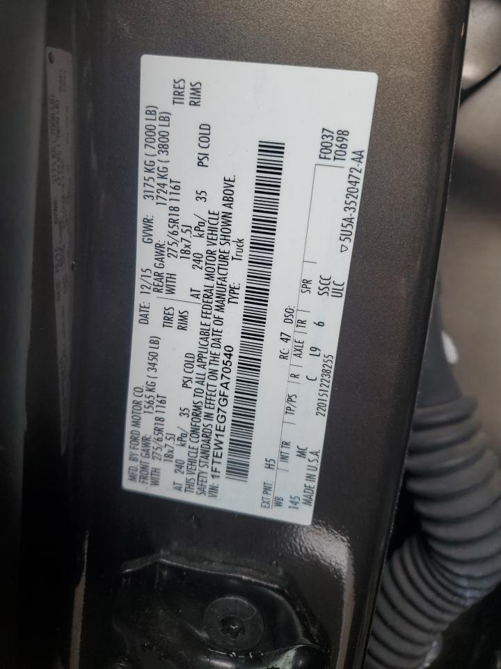 2016 Ford F150 Supercrew VIN: 1FTEW1EG7GFA70540 Lot: 45753005