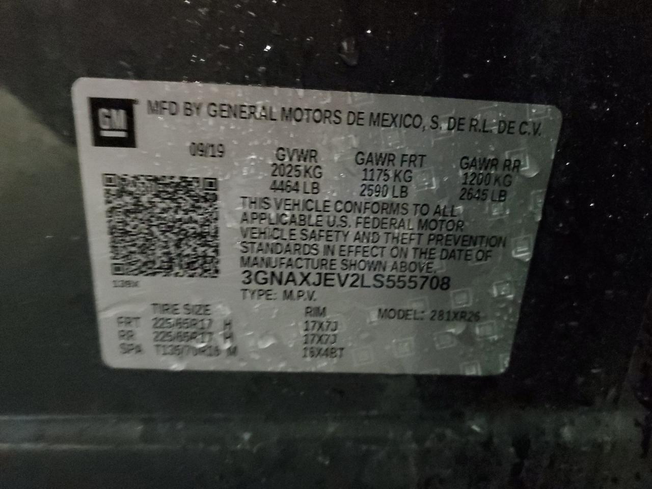 3GNAXJEV2LS555708 CHEVROLET EQUINOX 2020