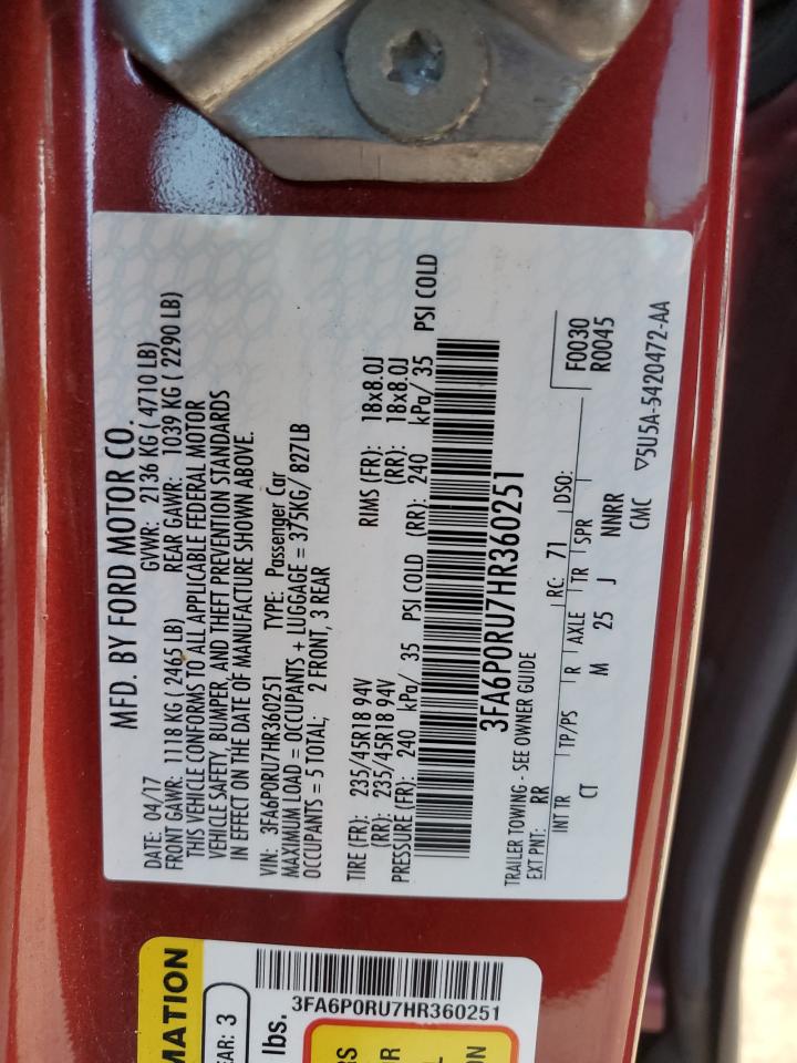 3FA6P0RU7HR360251 FORD FUSION 2017