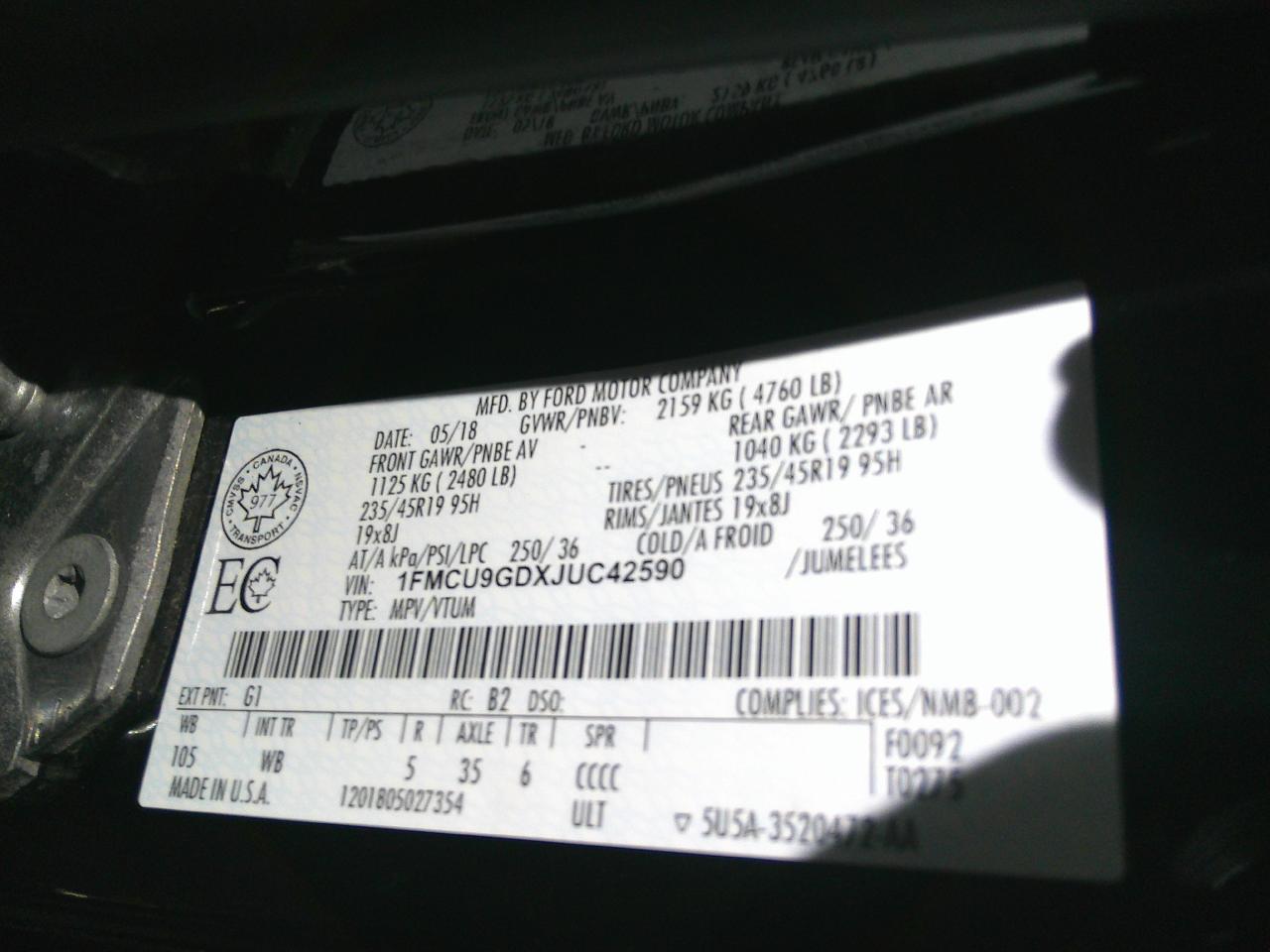 1FMCU9GDXJUC42590 FORD ESCAPE 2018