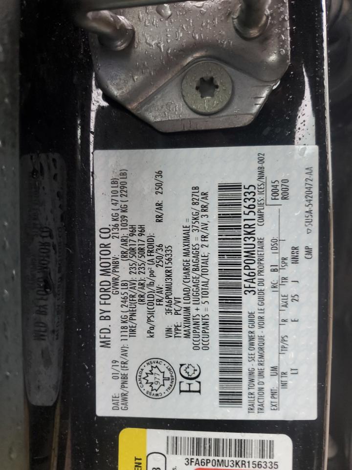 3FA6P0MU3KR156335 FORD FUSION 2019
