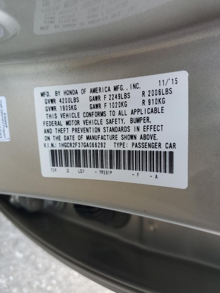 1HGCR2F37GA066292 HONDA ACCORD 2016