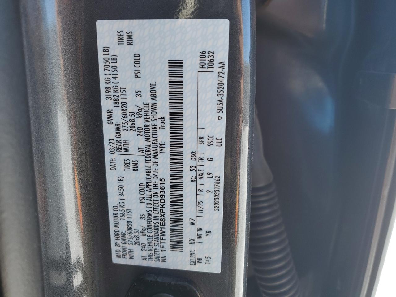1FTFW1E8XPKD93615 FORD F-150 2023