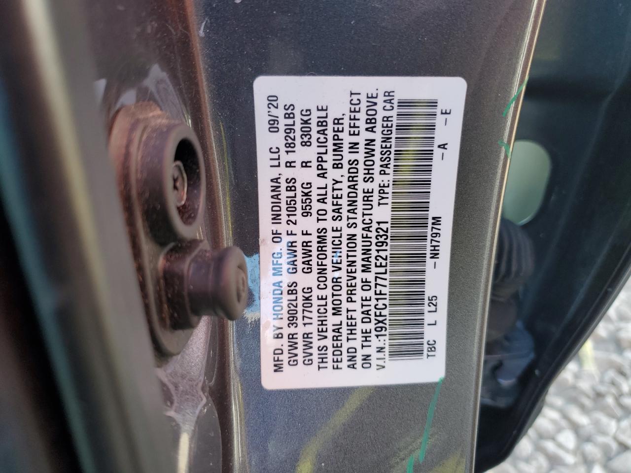 19XFC1F77LE219321 HONDA CIVIC 2020