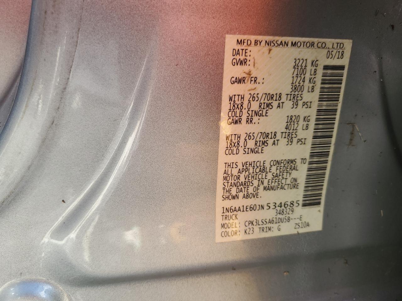 1N6AA1E60JN534685 NISSAN TITAN 2018