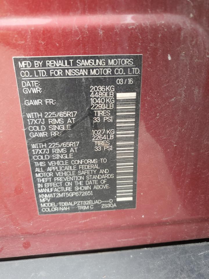 KNMAT2MT5GP672651 NISSAN ROGUE 2016