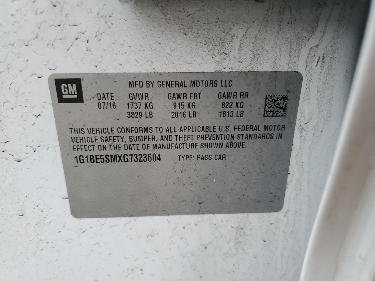 1G1BE5SMXG7323604 CHEVROLET CRUZE 2016