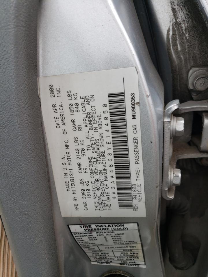 2000 Mitsubishi Galant Es VIN: 4A3AA46G8YE144050 Lot: 46138295