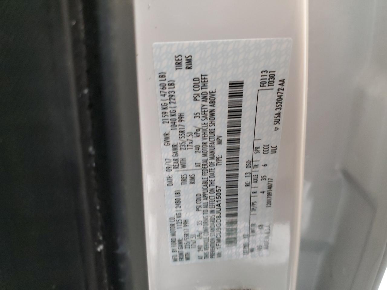 1FMCU9GD8JUA15057 FORD ESCAPE 2018