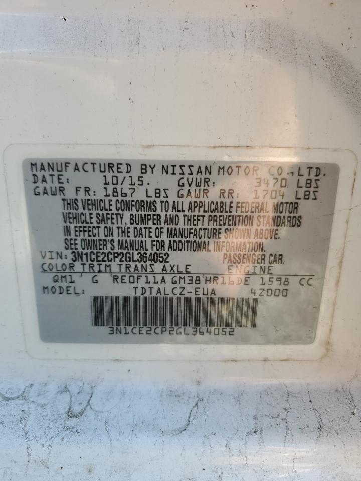 3N1CE2CP2GL364052 NISSAN VERSA 2016
