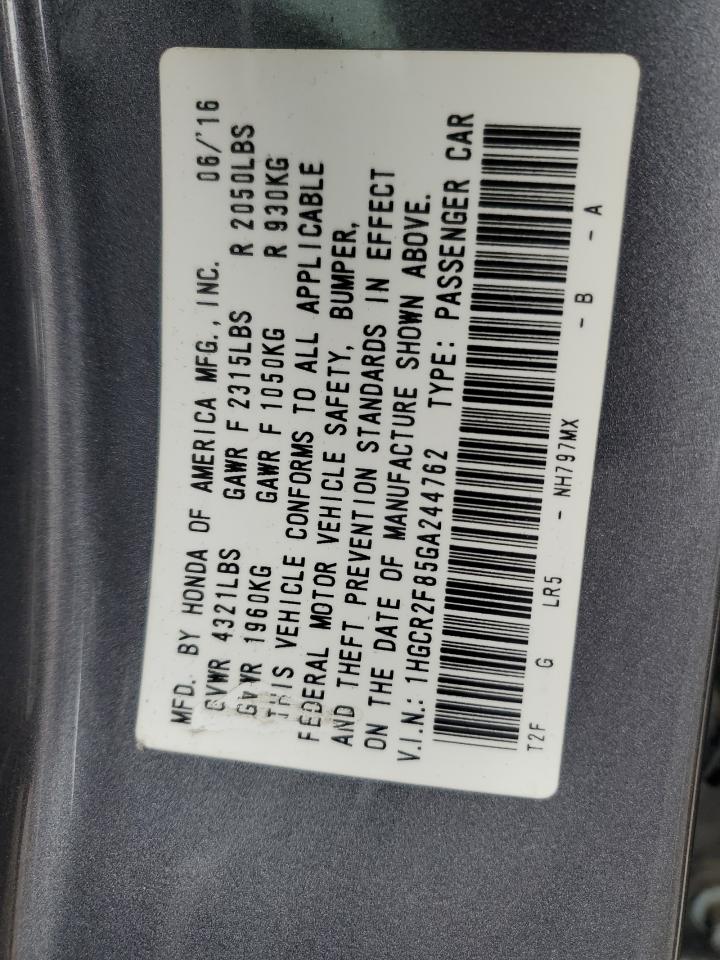 1HGCR2F85GA244762 HONDA ACCORD 2016
