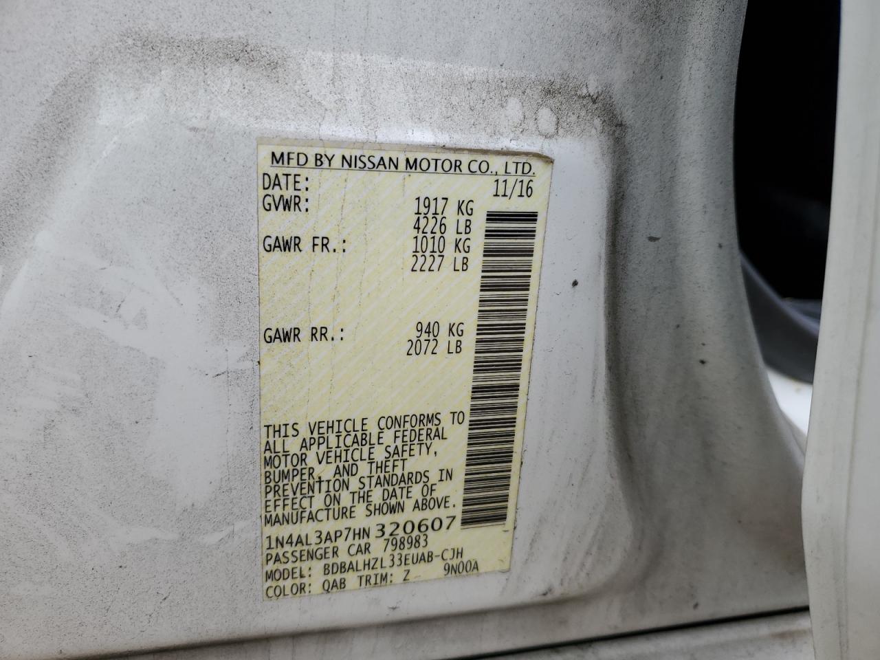1N4AL3AP7HN320607 NISSAN ALTIMA 2017