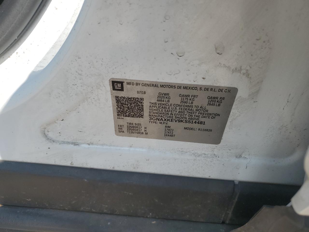 3GNAXKEV9KS514481 CHEVROLET EQUINOX 2019