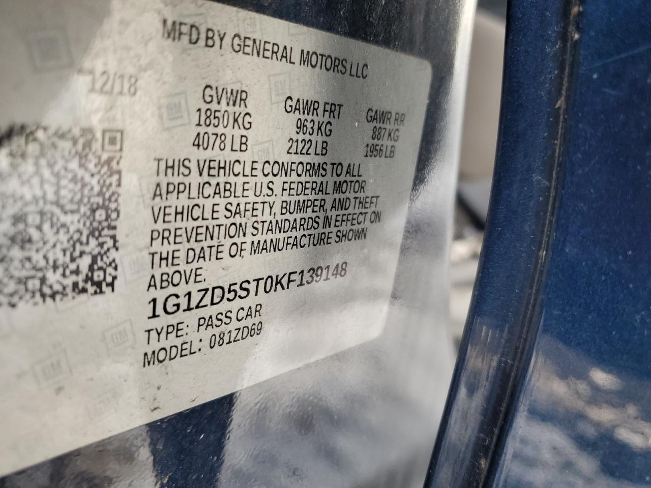 1G1ZD5ST0KF139148 CHEVROLET MALIBU 2019
