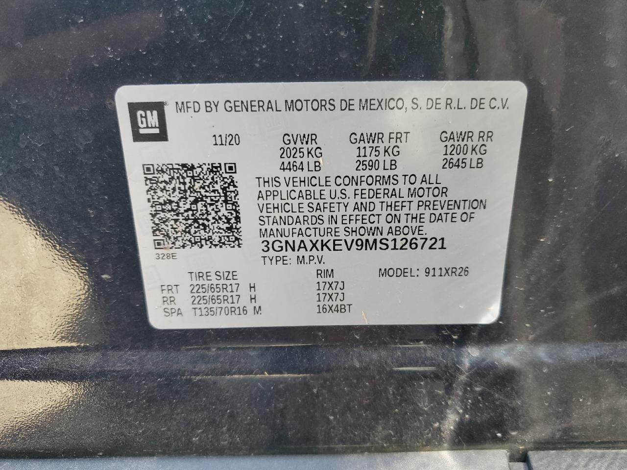 3GNAXKEV9MS126721 CHEVROLET EQUINOX 2021