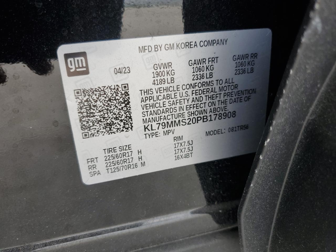 KL79MMS20PB178908 CHEVROLET TRAILBLZR 2023