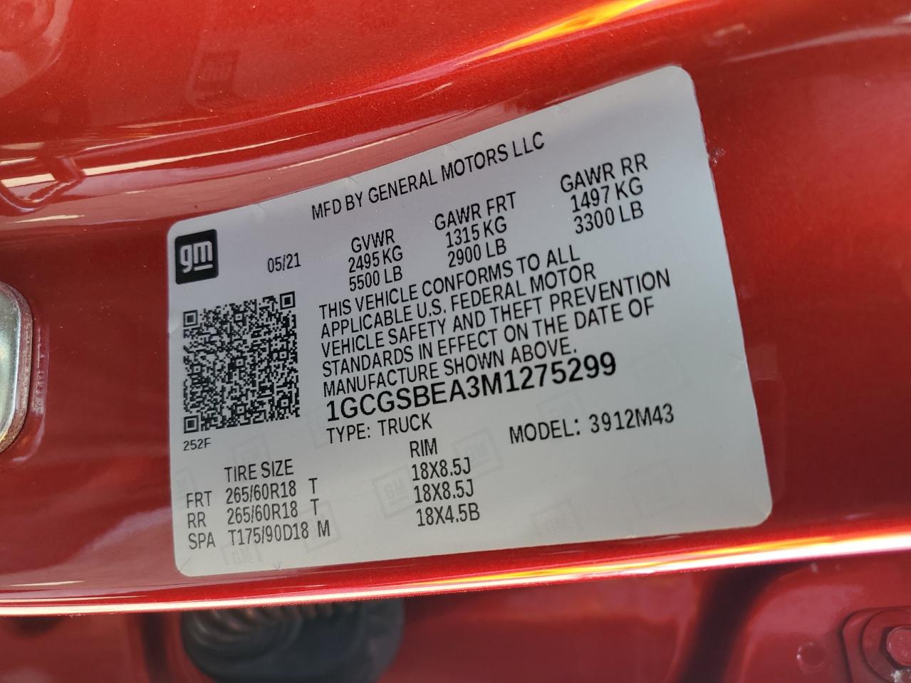 1GCGSBEA3M1275299 CHEVROLET COLORADO 2021