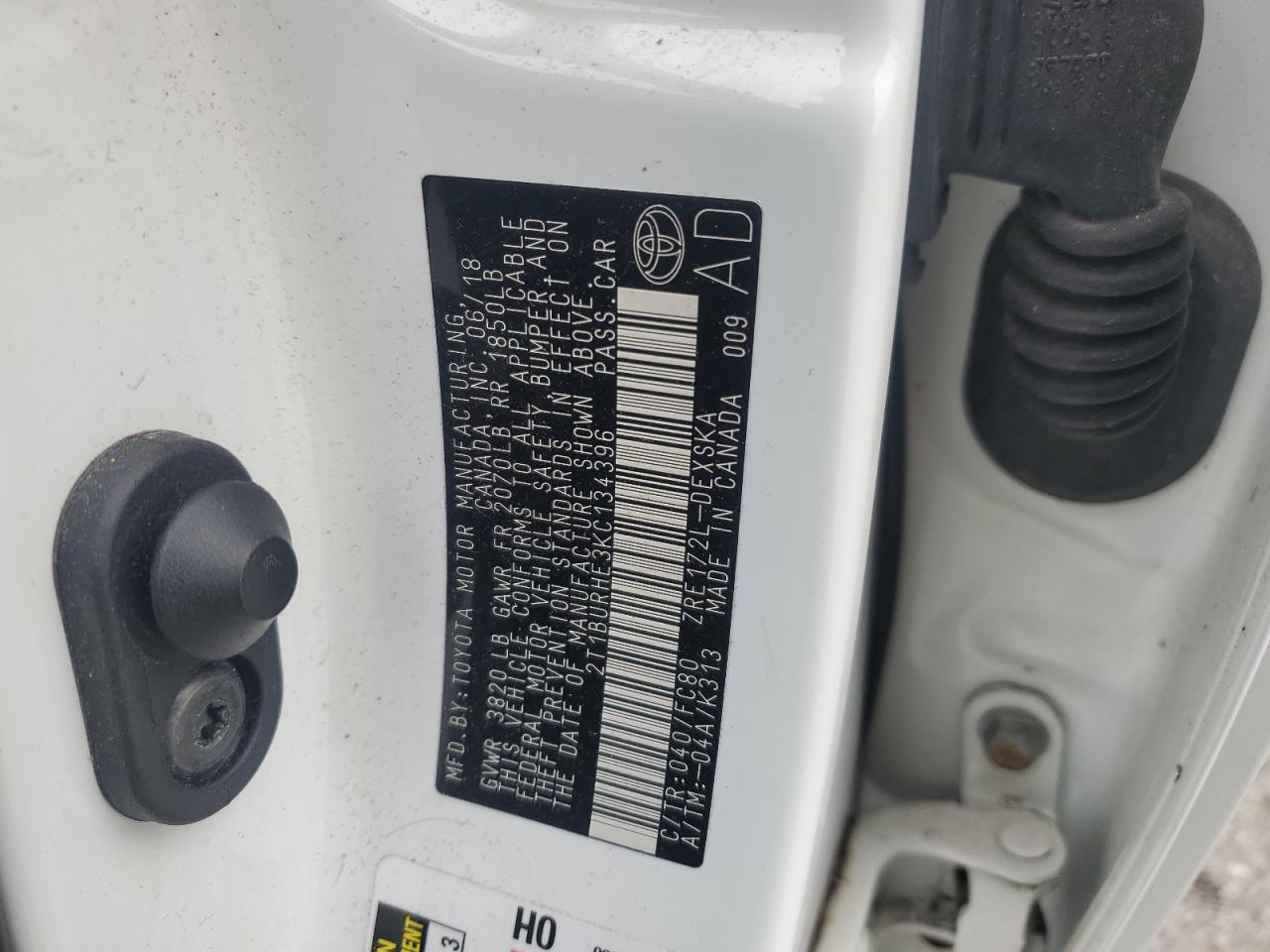 2T1BURHE3KC134396 TOYOTA COROLLA 2019