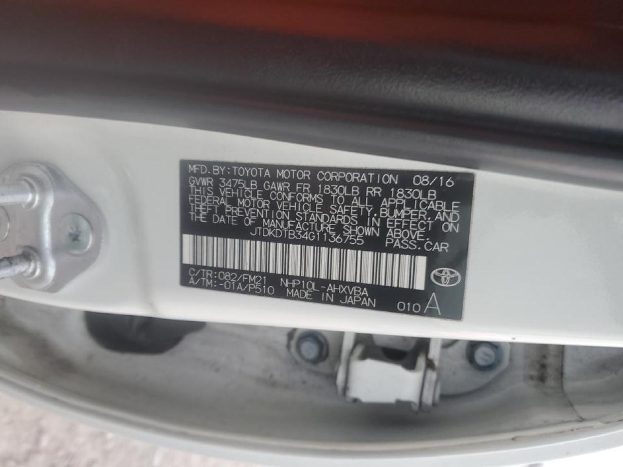 JTDKDTB34G1136755 TOYOTA PRIUS 2016