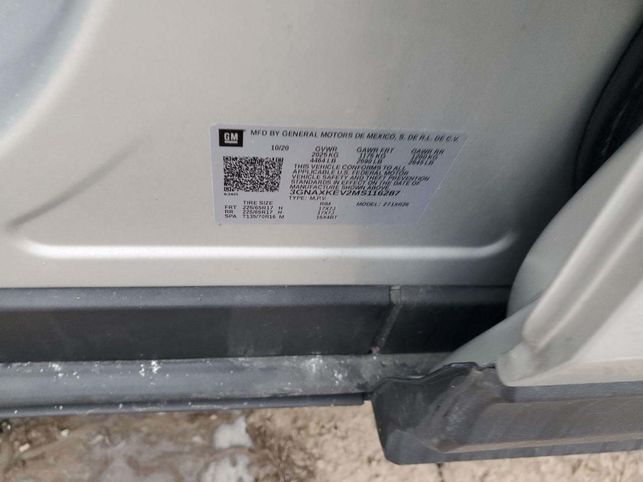 3GNAXKEV2MS116287 CHEVROLET EQUINOX 2021