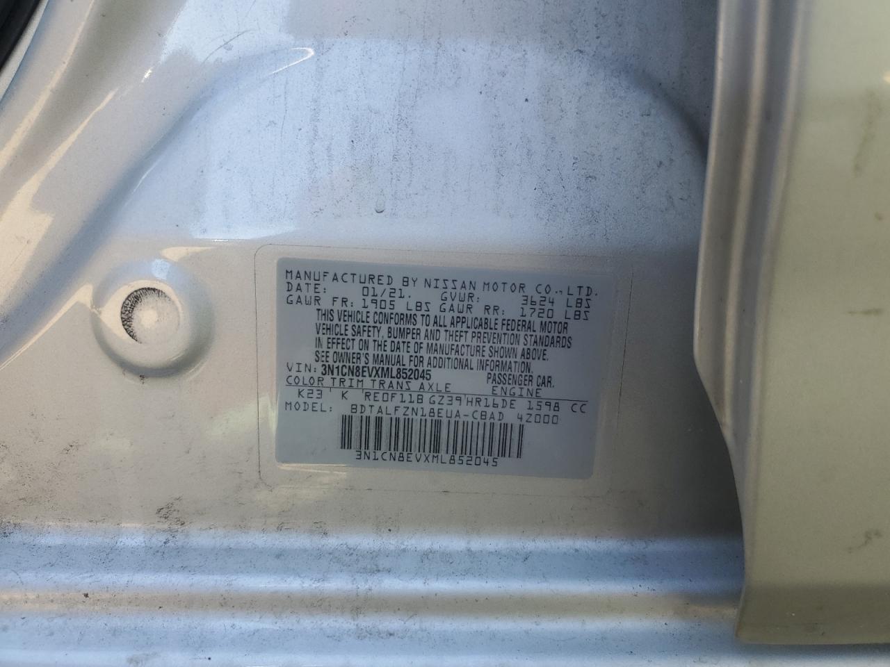 3N1CN8EVXML852045 NISSAN VERSA 2021