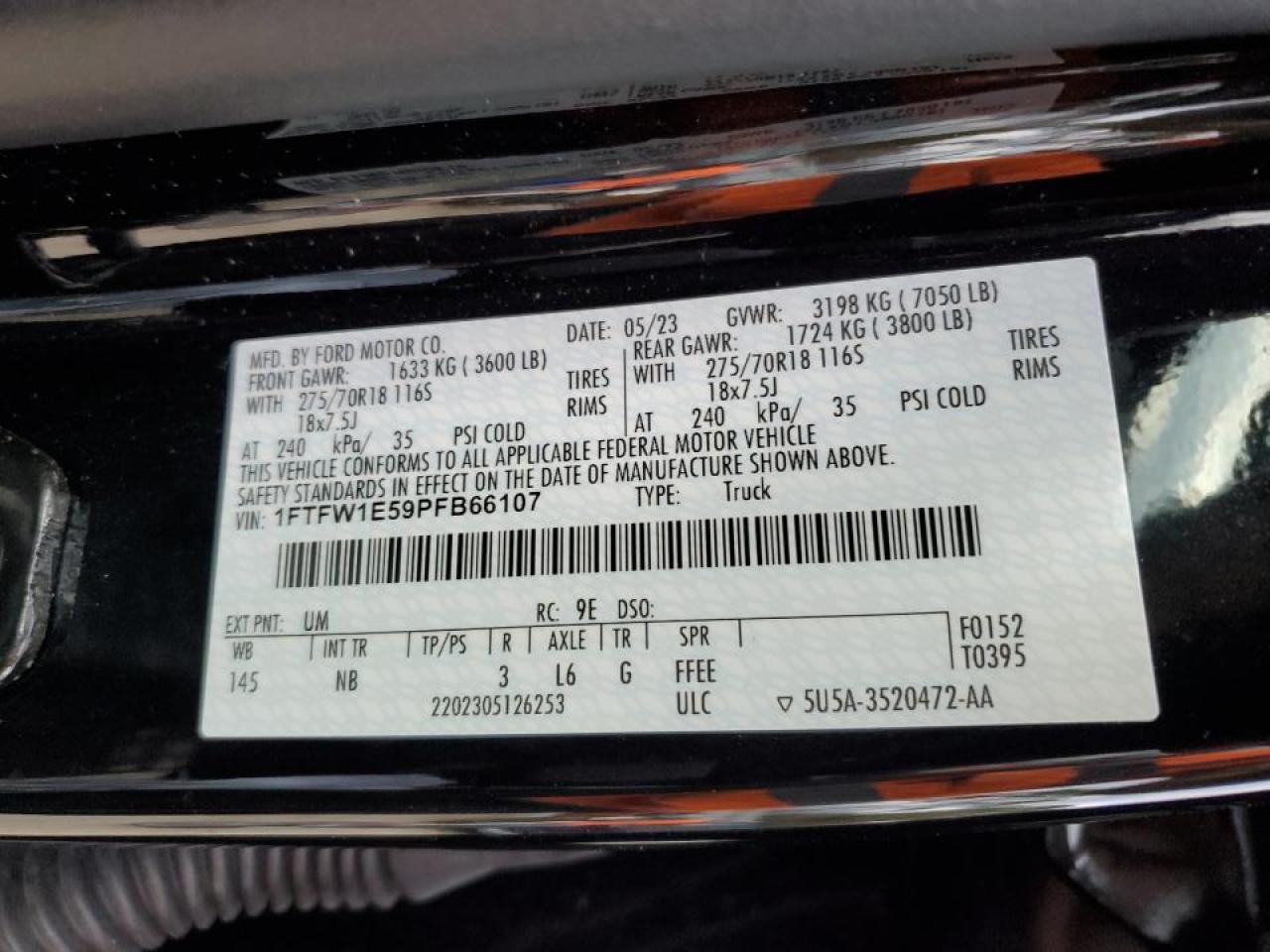 1FTFW1E59PFB66107 FORD F-150 2023