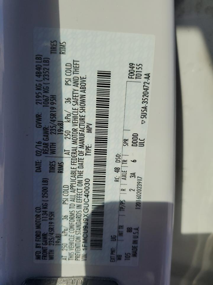 1FMCU9J9XGUC40030 FORD ESCAPE 2016
